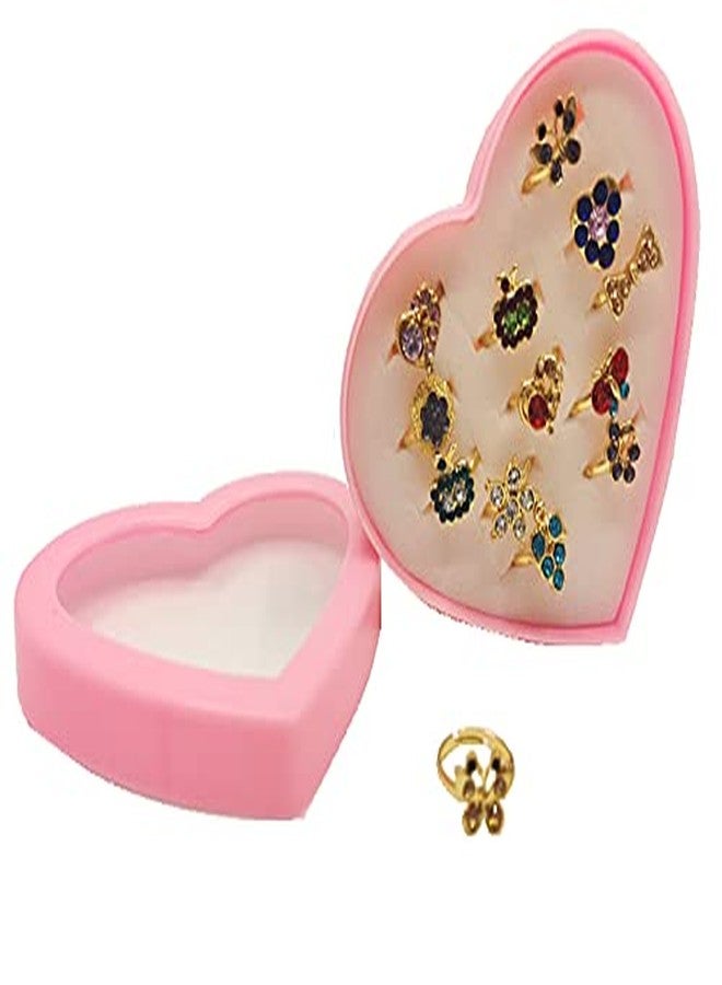 NGEL 12Pcs Adjustable Colorful Ring Set With Beautiful Heart-Shaped Display Case, Kids Little Girl Jewelry Ring, Pretend Play and Dress up Rings - Image 1
